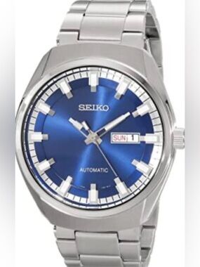 Seiko Blue Dial Stainless Steel Automatic day date Watch Mens